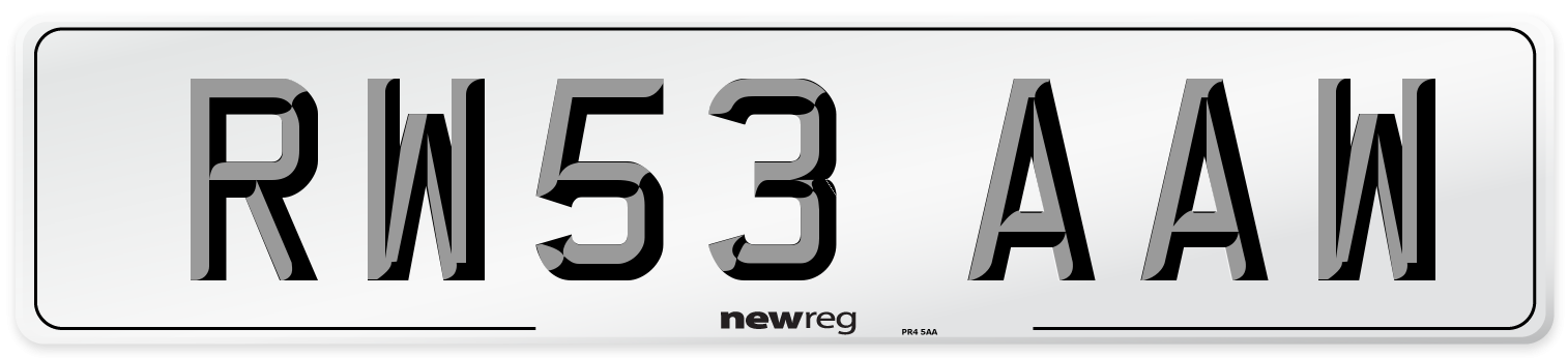 RW53 AAW Number Plate from New Reg